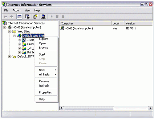 Internet Information Services Console